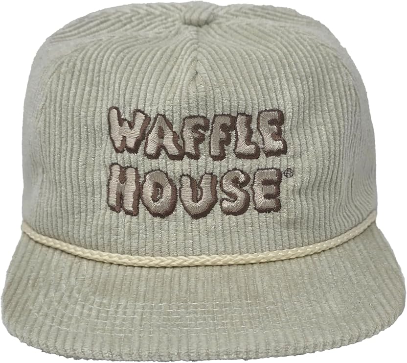 Waffle House Corduroy Rope Hat Retro 5-Panel Unstructured Cap with Flat Brim, Adjustable Snapback, Vintage Diner Hat Vanilla