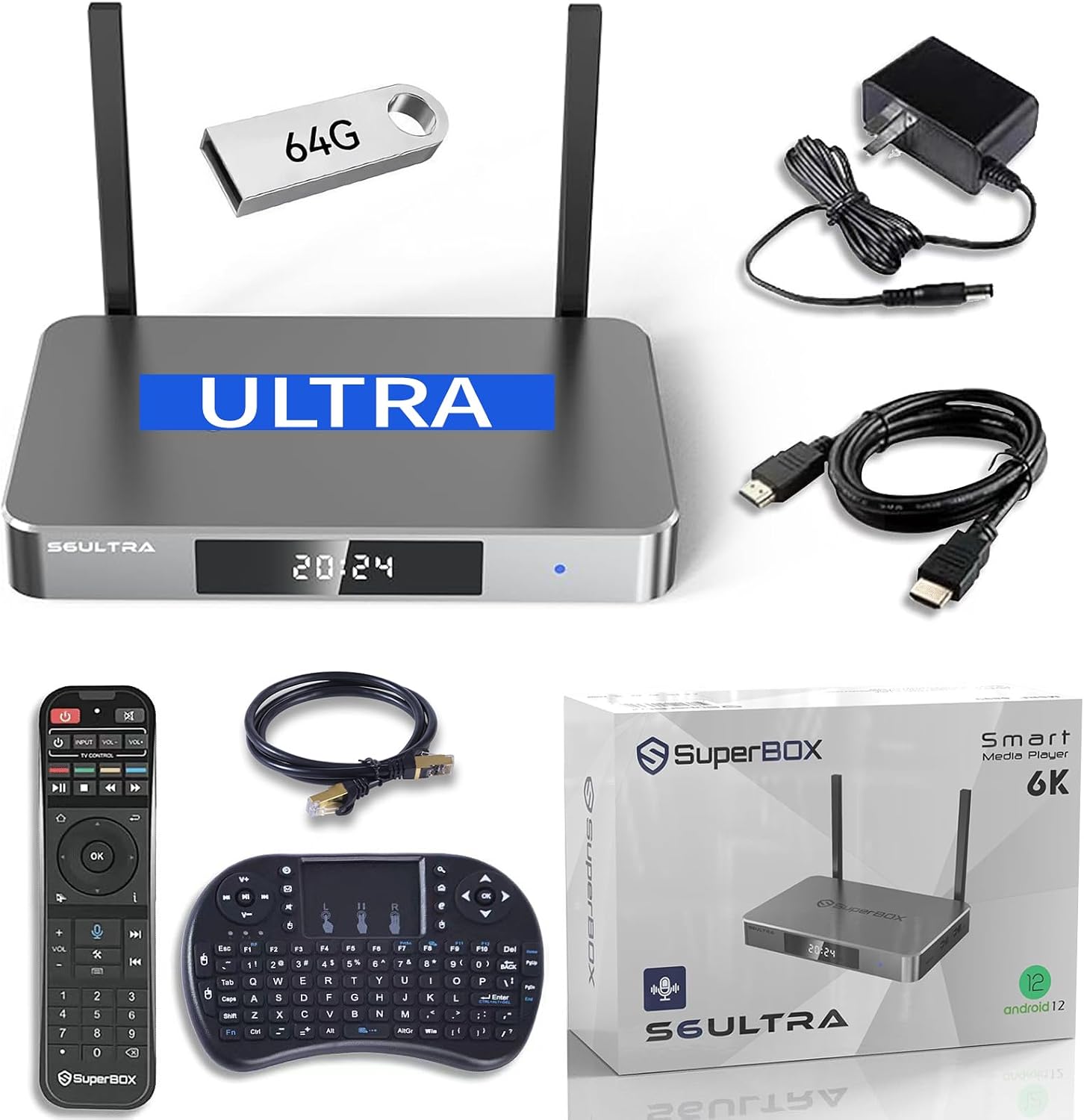 Super S6 Ultra 4GB RAM 128GB ROM 2025 S6 Ultra S6 Pro Box with USB  Keyboard Voice Remote Control Manual Instruction