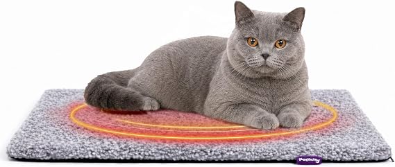 Petlicity Self Heating Cat Bed, 60x45cm – No Electricity Required Heated Cat Bed with Noiseless Thermal Film - Machine Washable, Non-Slip Base Cat Heating Pad for Winter - Two-Toned Grey