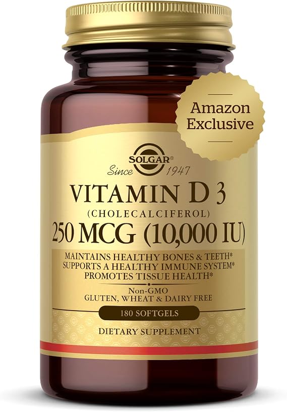 Solgar Vitamin D3 Cholecalciferol 250 MCG 1000 IU, 60 Tablets, Gluten Free | Supports Calcium Absorption, Non-GMO