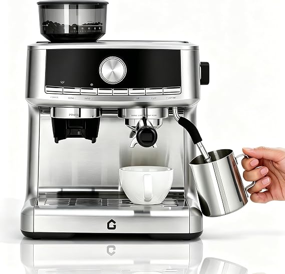 20 Bar Espresso Coffee Machine with Built-in Bean Grinder, Pressure Gauge