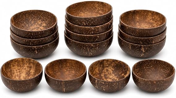 14 Coconut Shell Bowls, 400ml, Smoothie & Acai Serving Set