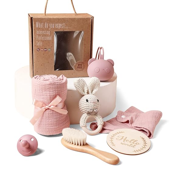 EERKEOD Baby Gift Set for Newborn New Baby Gift Set - Newborn Baby Essentials Baby Bath Set with Baby Blanket Baby Rattle - New Born Baby Girls Gift & Baby Boy Gifts for Baby Shower