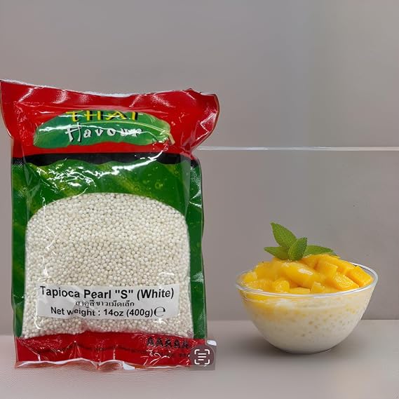Thai Flavour Small Tapioca Pearls, White, 14 oz Perfect for Tapioca Pudding, Mango Sago, Fruit Salad, and Bubble Tea