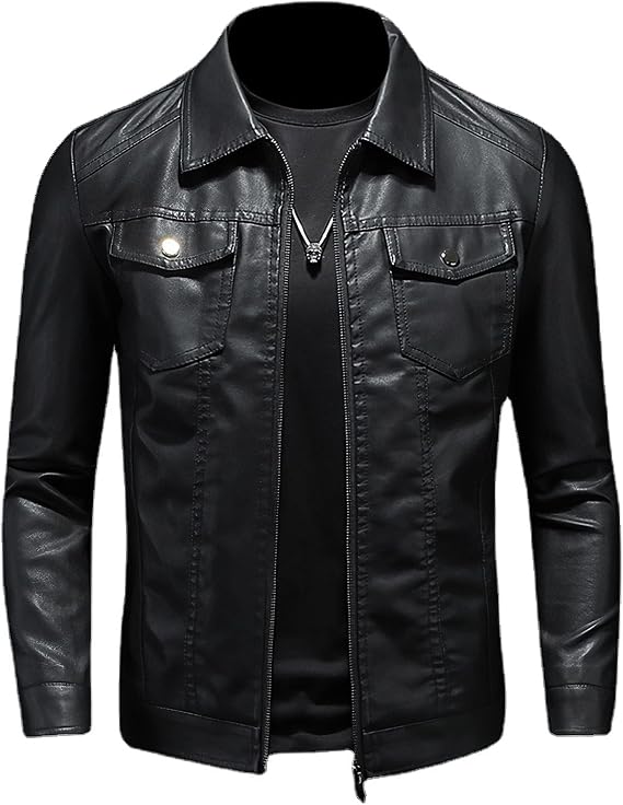 Mens Leather Jacket Motorcycle Black Biker Jackets Vintage Faux Leather Outwear Casual Lightweight