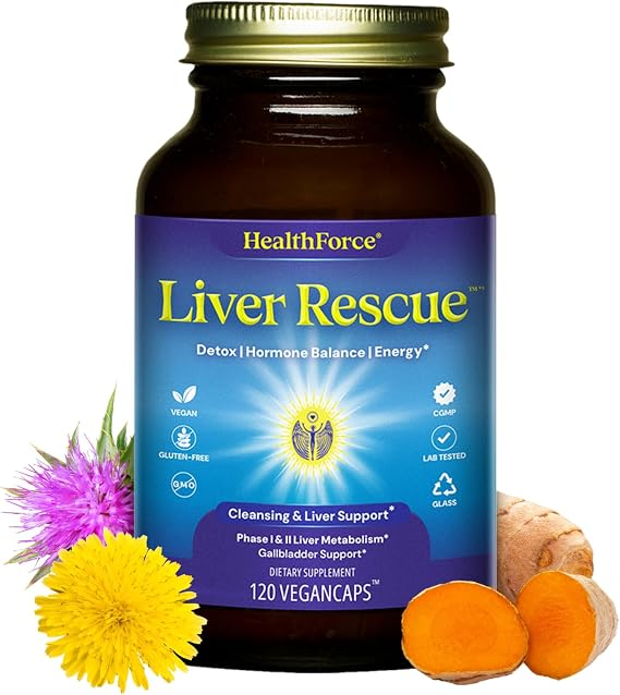 HealthForce SuperFoods Liver Rescue - Natural Liver Cleanse - with Milk Thistle & Dandelion Root - Gluten-Free & Vegan - 120 Capsules