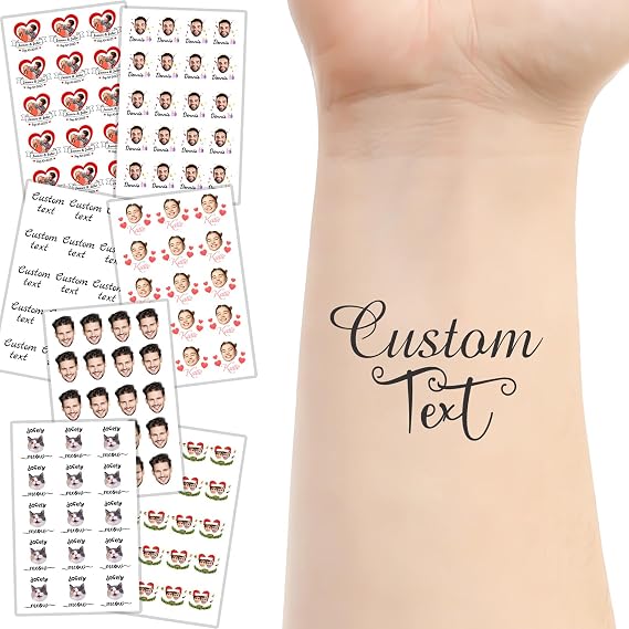 Custom Temporary Tattoo Personalized Face Tattoos with Photo Name Logo Text Customized Tattoo Sticker for Women Men Gift Birthday Party Wedding Xmas Graduation Decor