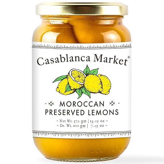 CASABLANCA MARKET Moroccan Preserved Lemons Authentic Moroccan Preserved Lemons in Jar Whole Non-GMO Preserved Lemon Preserved Lemons for Couscous or Tagine Pot for Moroccan Cooking (13oz)