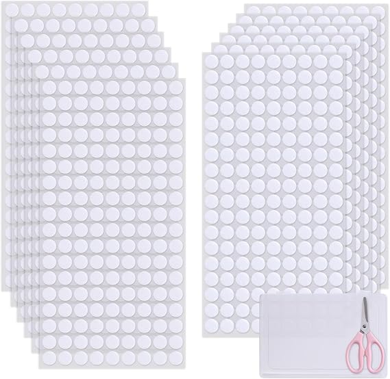 1944 Pcs (972 Pairs) Hook and Loop Self-Adhesive Dots, 0.39 Inch | Hook and Loop Dots with Blunt Tip Scissors & Storage Box for DIY Crafts, School Projects, Home, Office (0.39" / 10mm, White)