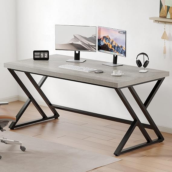 LVB Computer Desk Gaming Office Table long Desks for Home 140cm Gray Oak