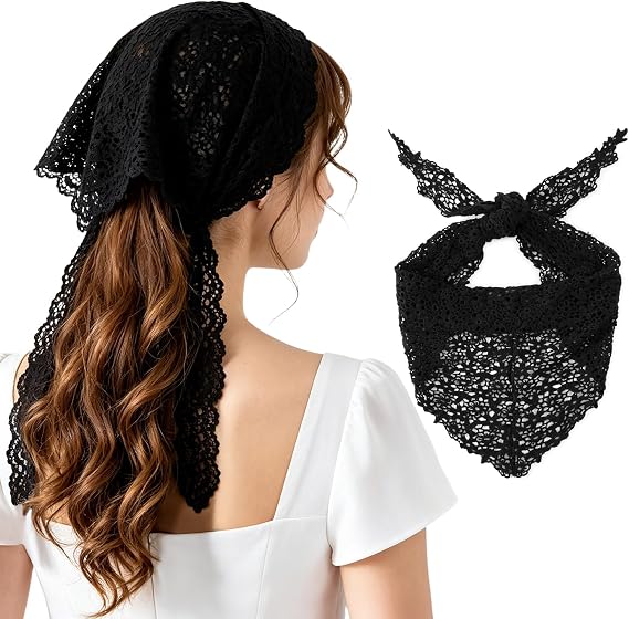 GERINLY Elegant Lace Crochet Neck Scarf Solid Color Triangle Head Bandana Shoulder Wrap For Women