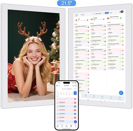 Digital Calendar 21.5" Wall Touch Screen Planner Electronic Calendar & Chore Chart, Smart Calendars Interactive Display for Family Organizing Routines Schedules Meal Planner with Digital Photo Frame