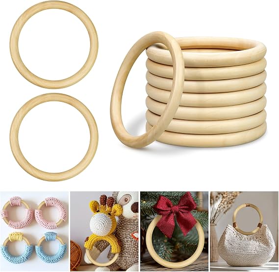 10Pcs Wooden Rings for Craft, 4inch/100mm Unfinished Wood Rings