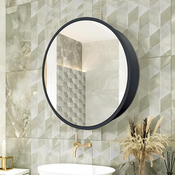 Round Medicine Cabinet,Medicine Cabinet with Mirror,Aluminum Framed,Soft Close Hinge,20inch,Black