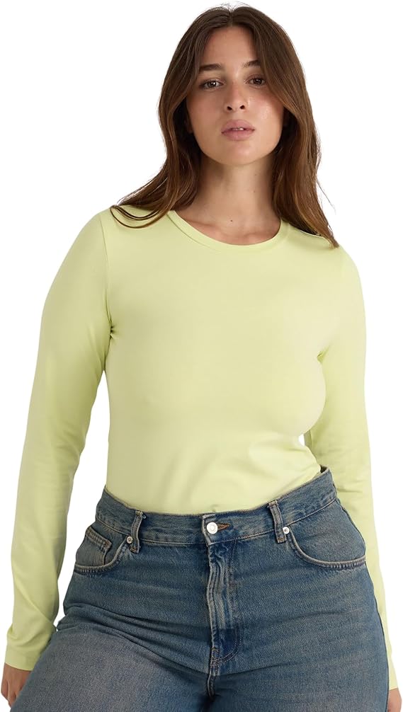 Organic Basic Women's Everyday Regular Long Sleeve Cotton Crew Neck T-Shirt