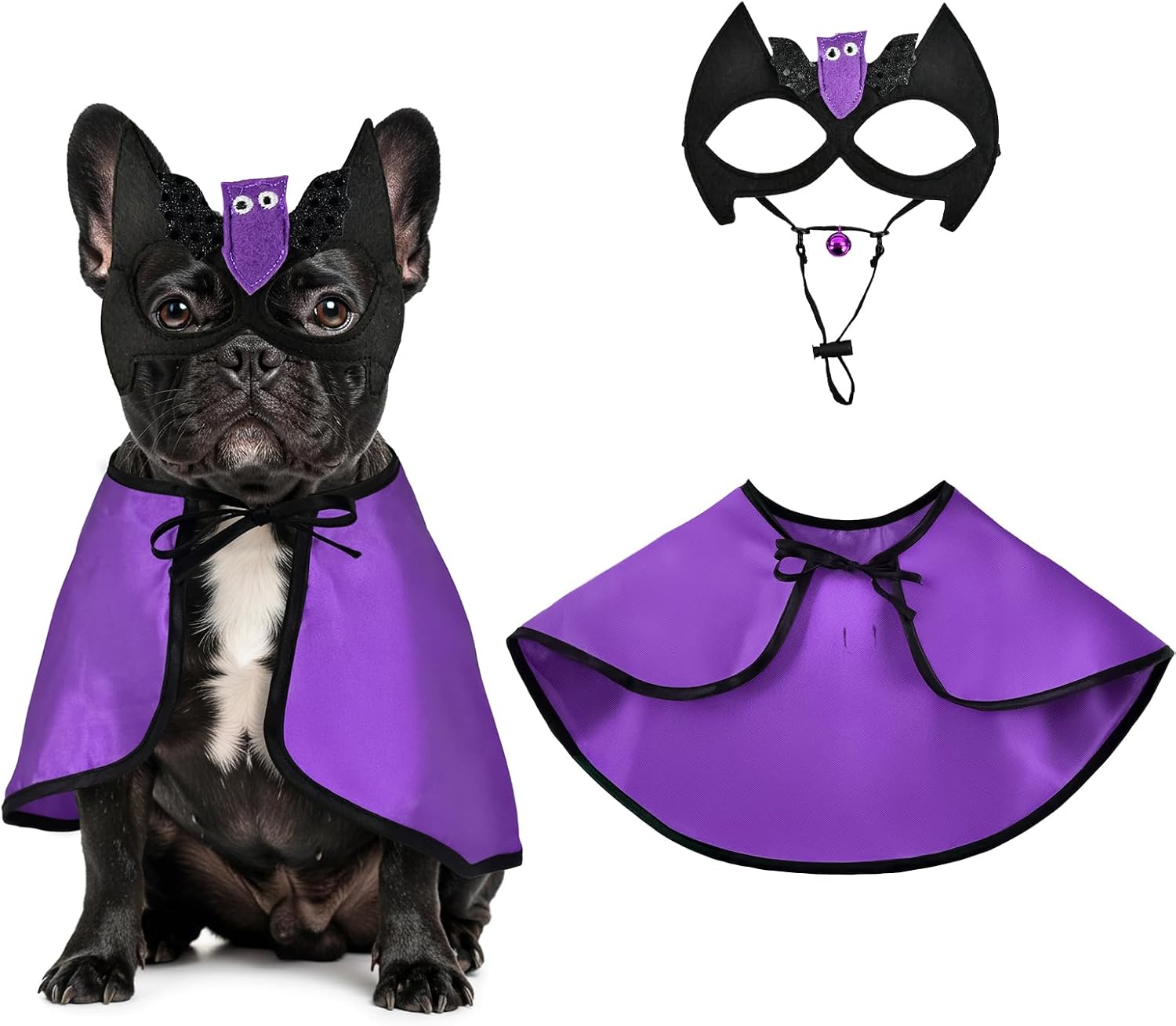 Pet Vampire Cloak Dog Cat Halloween Cape Costumes Puppy Halloween Bat Cape & Bat Mask Devil Cape Outfit for Cats Small Medium Dogs L
