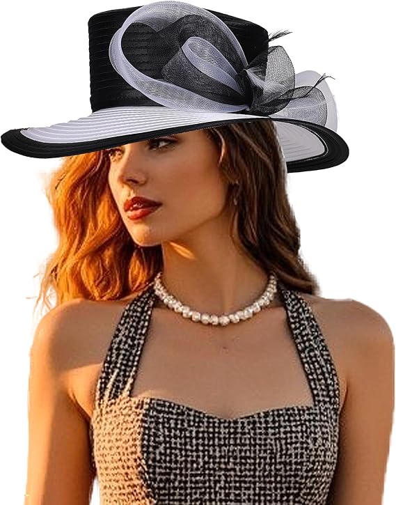 Women Derby Church Dress Fascinator Cloche Hat Wide Brim Tea Party Wedding Bucket Hat with Bow Accent