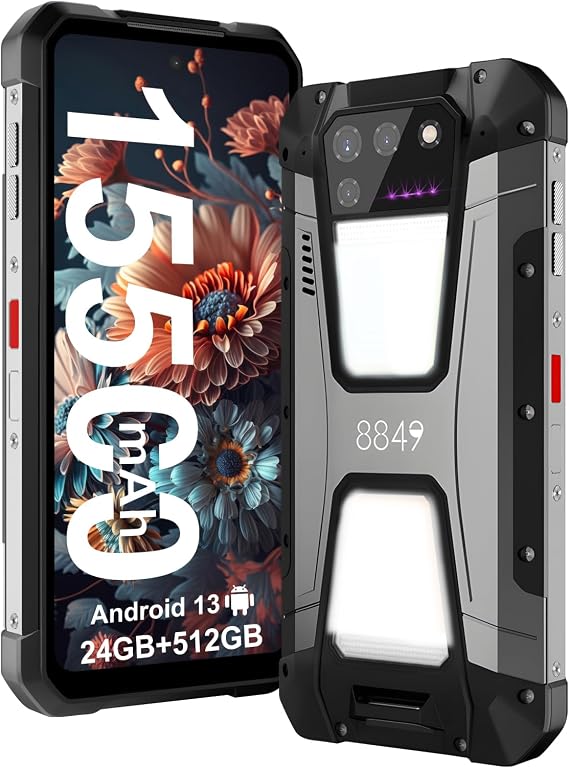 8849 Tank 2 Rugged Smartphone Unlocked, Android 13 Mobile Phone with Projector, 6.79 Waterproof Cell Phones 512GB, Dual 4G Sim/24GB RAM/108MP Camera/OTG/WiFi/GPS/Dual Camping Light
