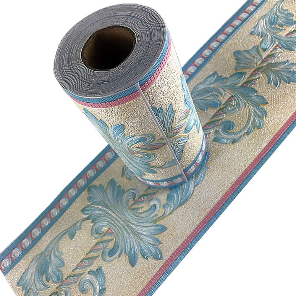 Self Adhesive 3D Blue Flower Waterproof Wallpaper Border Peel and Stick for Bathroom Kitchen Counter Top Tiles Sticker,4 Inch by 16.5 Feet