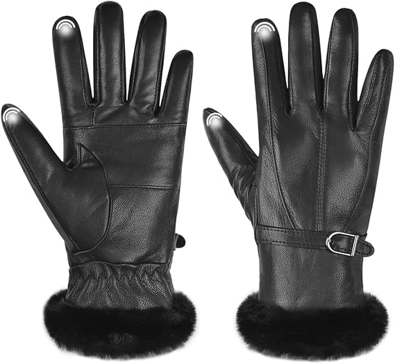Harssidanzar Womens Leather Gloves for Winter Fur Lined SL022US