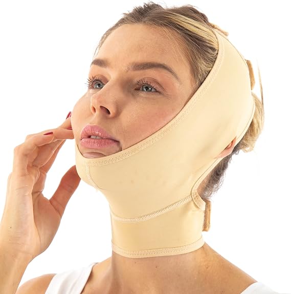 Post Surgery Neck and Chin Compression Garment Wrap Bandage, Face Slimmer, Jowl Tightening, Neck Coverage, Chin Lifting Strap (Medium (Pack of 1))