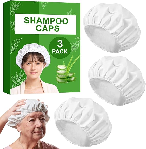 Shampoo Caps No Rinse 3 Pack Microwavable Waterless Shampoo Caps Hair Wash Cap for Elderly, Disabled and Bedridden Patients