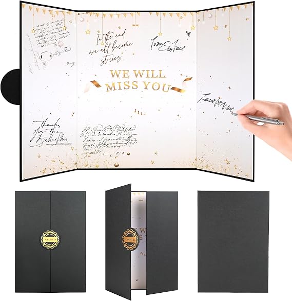 Farewell Guest Book Cards, Going Away Party Decorations, Farewell Gifts for Coworkers Colleagues Friends Teachers, Black Gold We Will Miss You Signature Board, Farewell Keepsake for Women Men