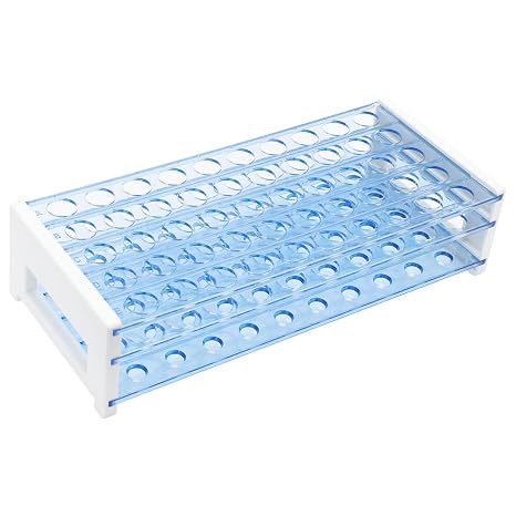 BorinGlass 50-Place Test Tube Rack for 16mm O.D. Tubes, Sturdy Plastic Lab Organizer