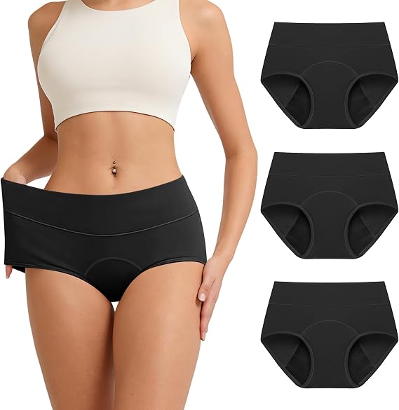 TANSTC Period Pants for Women, Leakproof Period Underwear Pack of 3 | High Waist Full Coverage, Heavy Flow 60ML Absorbency, Extra Period Protection, Soft Breathable Fabric, Washable Reusable