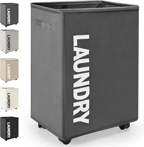 Foldable Laundry Baskets with Wheels 65 L Large Oxford Fabric Foldable Laundry Basket Rectangular Waterproof Laundry Container Foldable Laundry Box with Wheel Practical Laundry Hamper (Dark Grey)