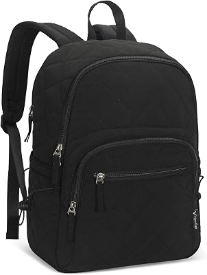Hynes Eagle Travel Laptop Backpack Quilted College Backpack for Women Puffer Casual Daypack Personal Item Bag for 16 Inch Classic Black
