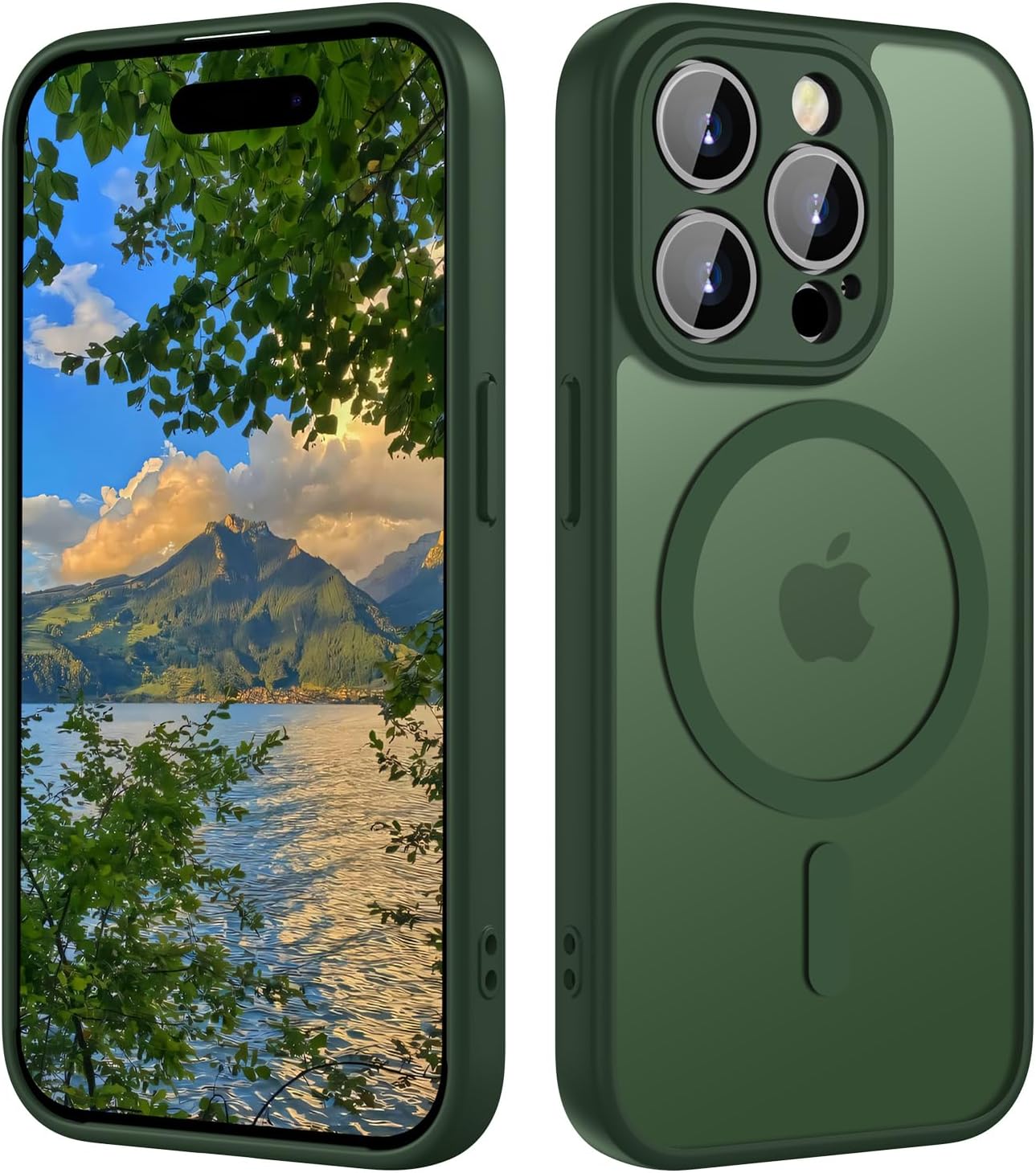 ORDA Magnetic for iPhone 15 Pro Max Case, Fit for MagSafe, [Full Camera Protection], [Shockproof] Slim Translucent Matte,Military-Grade Protection,Fingerprint Resistant -6.7" Dark Green