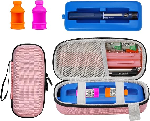 sijidou Insulin Vial & Pen Cooler Travel Case, with TSA Approved Ice Pack & Insulated Layer for Insulin Cooling, for Diabetic Supplies & Medicine Cooling, 2P Silicone Case for Protect Vial (Pink)