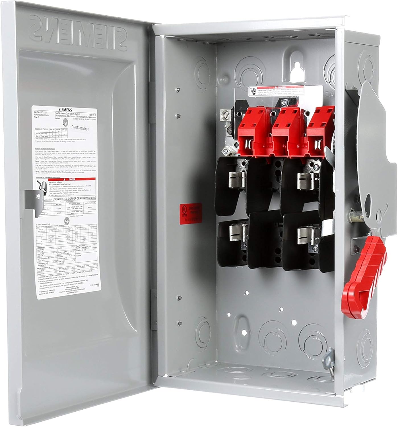 Siemens HF222N 60-Amp 2 Pole 240-volt 3 Wire Fused Heavy Duty Safety Switches