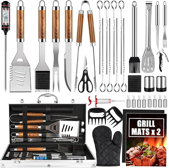 Cifaisi 38Pcs BBQ Tools Grilling Accessories Set with Aluminum Case | 16 Inch Stainless Steel Grill Tools, Thermometer, Grill Mats for Camping, Backyard Barbecue, Grilling Gifts for Men Women