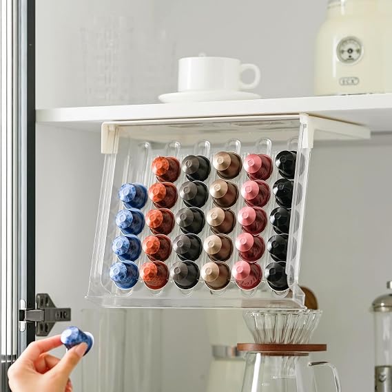 Coffee Pods Capsules Organizer Drawer, Storage Holder for Nespresso Original Pods, Under Cabinet Space-saving Espresso Capsules Organizer 30-Capacity Coffee Pod Holder Drawer