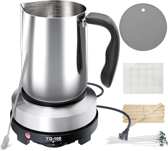 CasaCulina Candle Making Kit with Hot Plate, for Beginners | Candle Making Supplies, Set Includes Wax Melting Pot, Stirring Spoon, Anti-Scalding Pad, Candle Wicks, Wooden Wick Holders