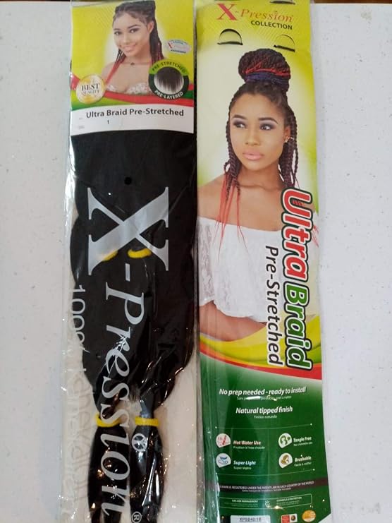X-Pression Pre-Stretched Ultra Braid Hair Extension No Prep Needed - Ready To Install (PACK OF 2) Colour 1 Jet Black