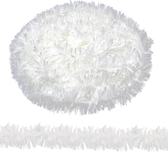 WedDecor 6ft White Christmas Tinsel Garland for Tree Decorations, Chunky Tinsel Garland for Home Xmas Events, Party Supplies, Pack of 1