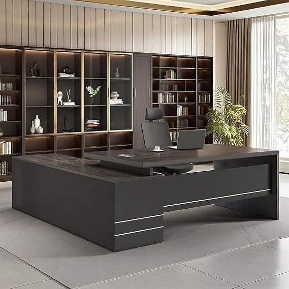 Executive Desk for Corporate People L Shaped President Desk Meeting Table Desk Study Desk President Desk Corporation Office Office Executive Desk Wire Hole Open Storage Side Cabinet Color