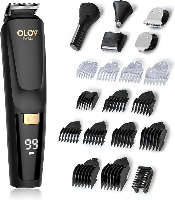 Beard Trimmer, 20 Piece Mens Grooming Kit and Hair Clipper, Electric Razor for Man Suitable for Beard, Face, Nose, Hair Trimmer, Black