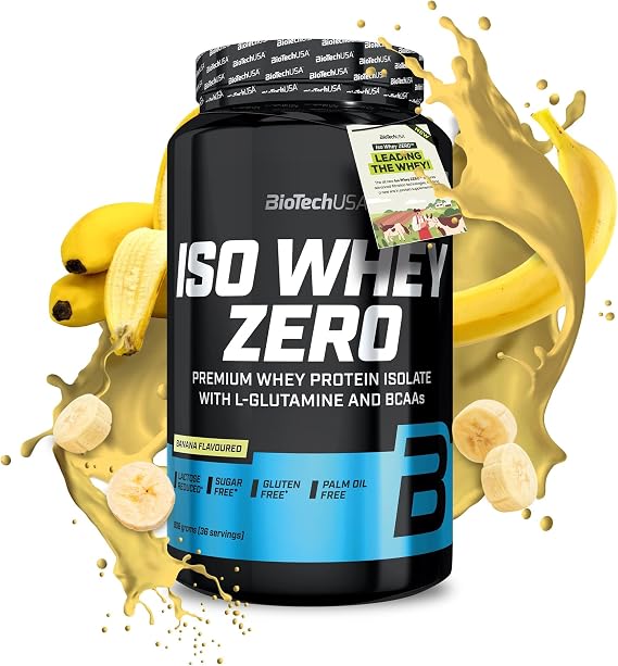 BioTechUSA Iso Whey Zero | Premium Whey Protein Isolate | Grass-Fed | Enzyme-Free | Sugar- and Gluten-Free, 908 g, Banana