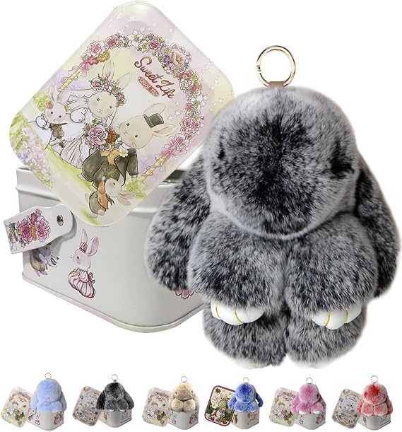 Easter Keychain With Tin Box, Bunny Lucky Keychains, Handmade Soft Bunny Keychain