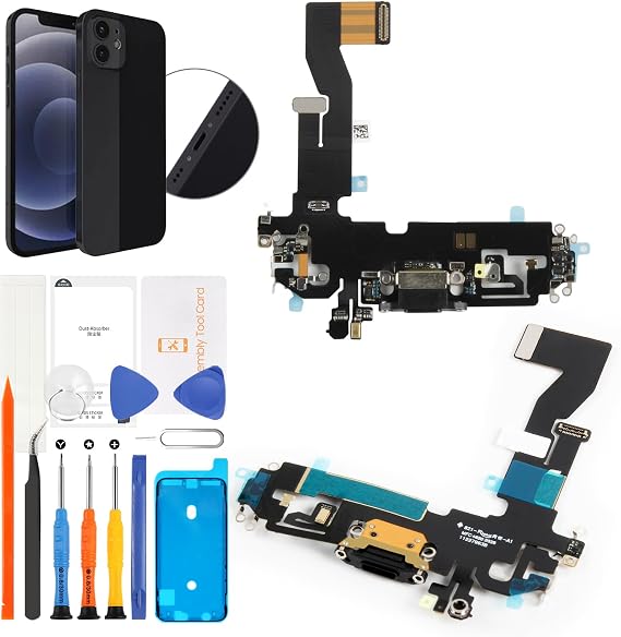 SRJTEK for iPhone 12 Pro USB Charging Port Black Graphite Replacement Repair Dock Connector Board Replacement Parts Lightning Charging Port Dock Connector & Flex Cable Repair Replacement for A2407