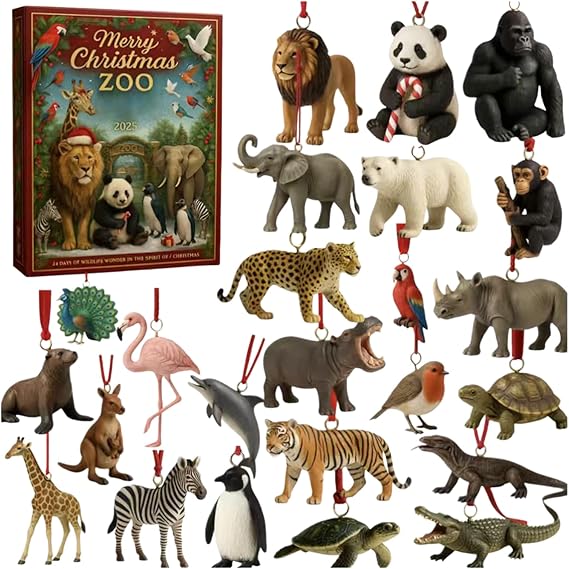 Zoo Advent Calendars 2025, Animal Advent Calendars 2025 With 24 Collectibles 2D Flat Acrylic Animal Pendants 24 Days Countdown Calendar For Kids Friends Familys Colleague