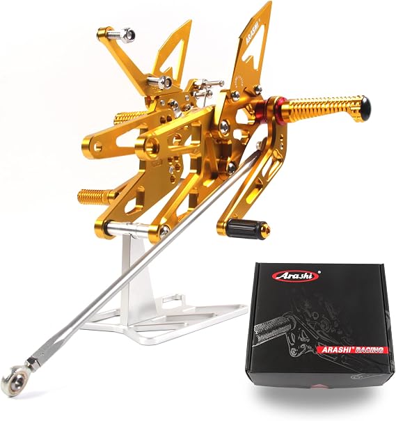 ArashiVersion 2.0 Adjustable Rearsets for Yamaha YZF R6 2003 2004 2005 Motorcycle Accessories Parts Foot Pegs Footrests Rear Set YZF-R6 Gold 03 04 05