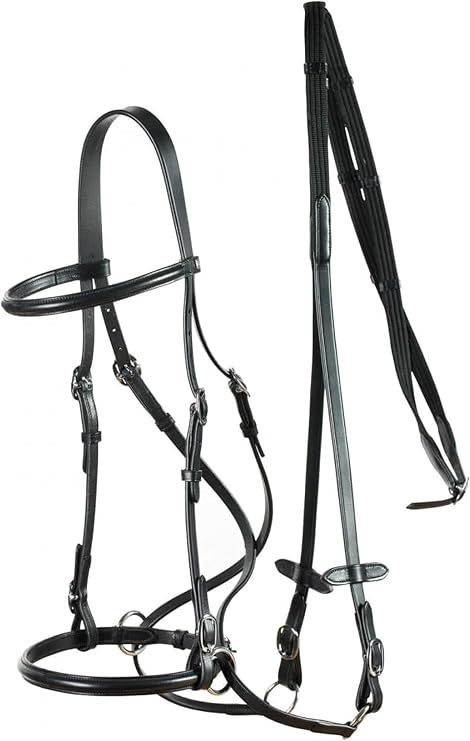 HORZE Genuine Leather Cross-Under Bitless Bridle | Includes Web Reins with Hand Stops