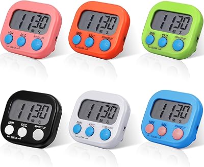 Weewooday 6 Pcs Large Classroom Timers Stopwatch Magnetic Kitchen Digital Timer Electronic Countdown Multi Function Loud Alarm Stopwatch for Cooking Sports Study Work Exercise Oven 6 Colors
