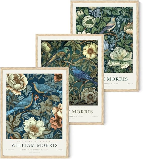 Djmwtb William Morris Wall Art Vintage Poster Prints Set of 3 Botanical Bird Aesthetic Pictures Gallery Artwork Canvas Painting Wall Decor for Living Room Bedroom Office 16x24in Unframed