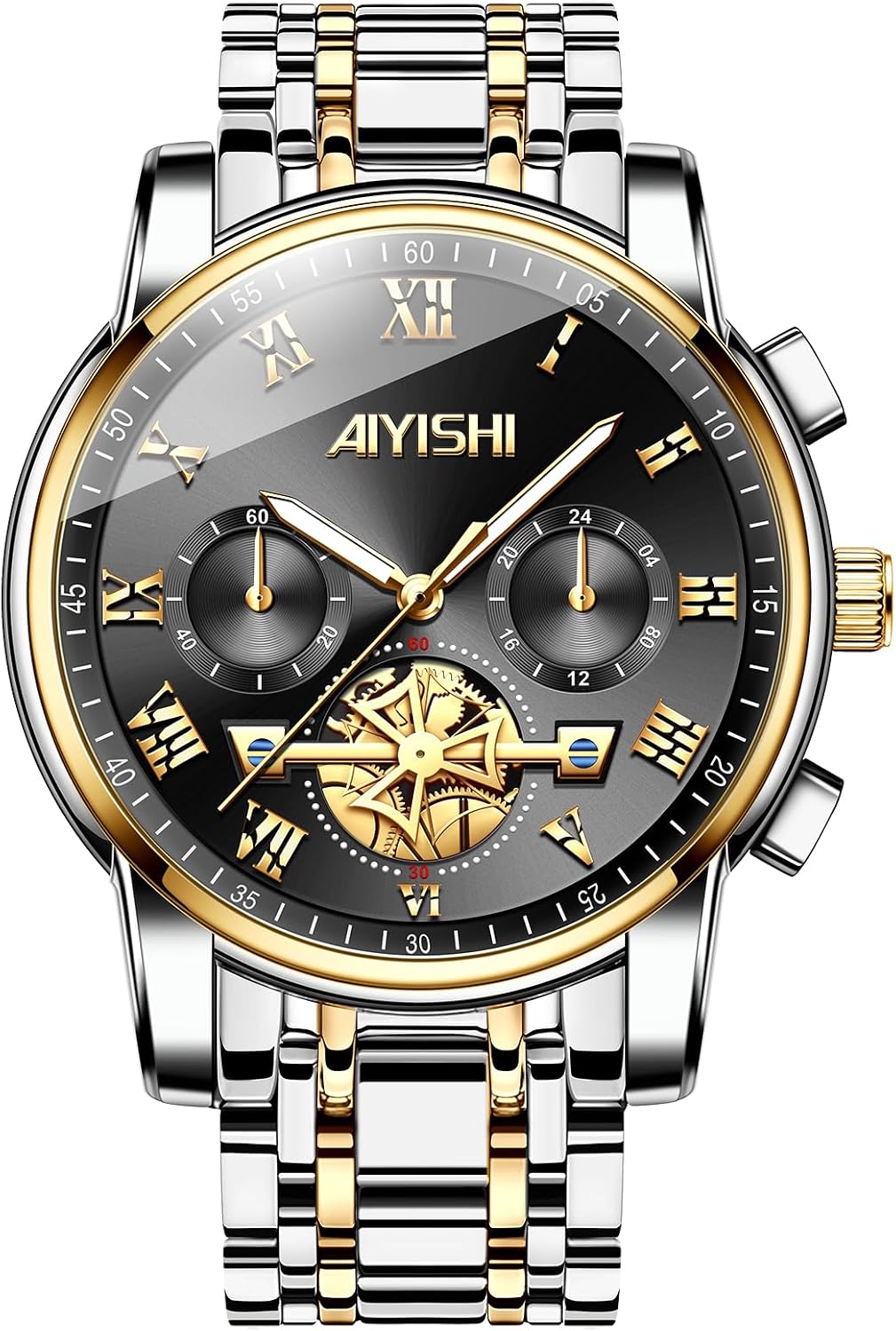 Men’s Dress Watch – Stainless Steel Luxury Quartz Wrist Watch for Men, Roman Numerals with Diamond, Waterproof Business Watch with Date Window Magnifier